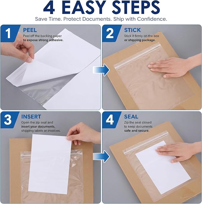 Glenmal 100 Pcs 9.5" x 12" Resealable Packing List Envelopes Clear - Image 5