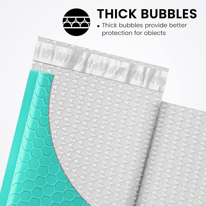 Fuxury Small Bubble Mailers 4x8" 100 Pack, Teal Bubble Mailer, Self Seal Padded - Image 3