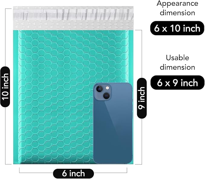 Fuxury Bubble Mailers 6x10" 100 Pack Teal Padded Envelopes Usable Size 6x9" - Image 2