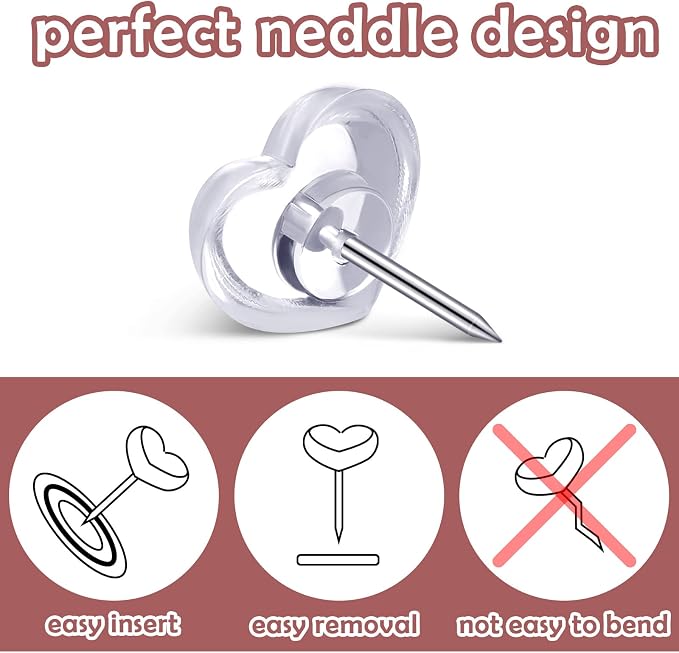 Fainne 100 Pieces Heart Push Pins Clear Thumb Tacks Heart Shaped Push Pins - Image 4
