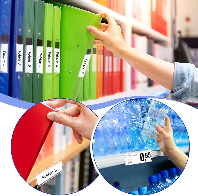 Yexiya 150 Pieces Label Holder Self Adhesive Clear Pocket 3 x 1 Inch Plastic - Image 7