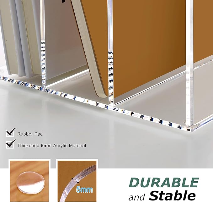 SANRUI Acrylic Magazine Holder Desk Organizer Workspace Sorters，Clear Bookend - Image 4