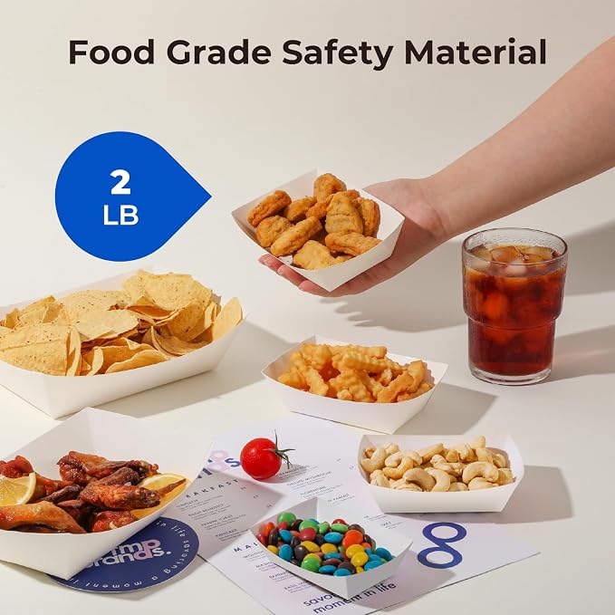 Fit Meal Prep [125 Pack 2 lb Paper Food Trays Heavy Duty Disposable Food Boats - Image 4