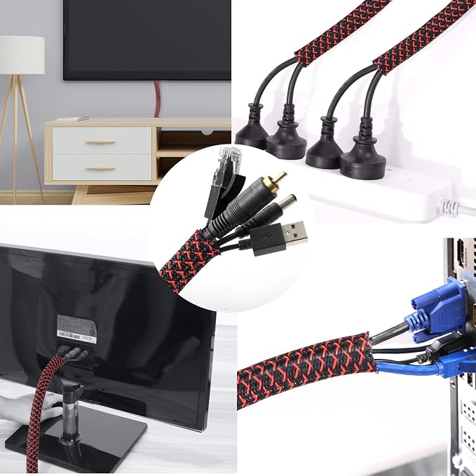 25ft - 1/2 inch Braided Cable Management Sleeve Cord Protector - Self-Wrapping - Image 5