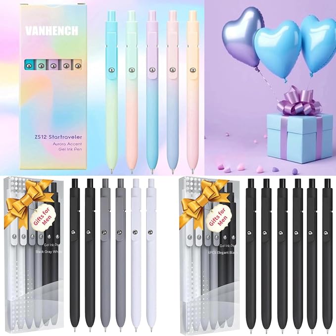 Vanhench 5Pcs Gel Pens, 0.5mm Black Ink Cute Pens - Image 7