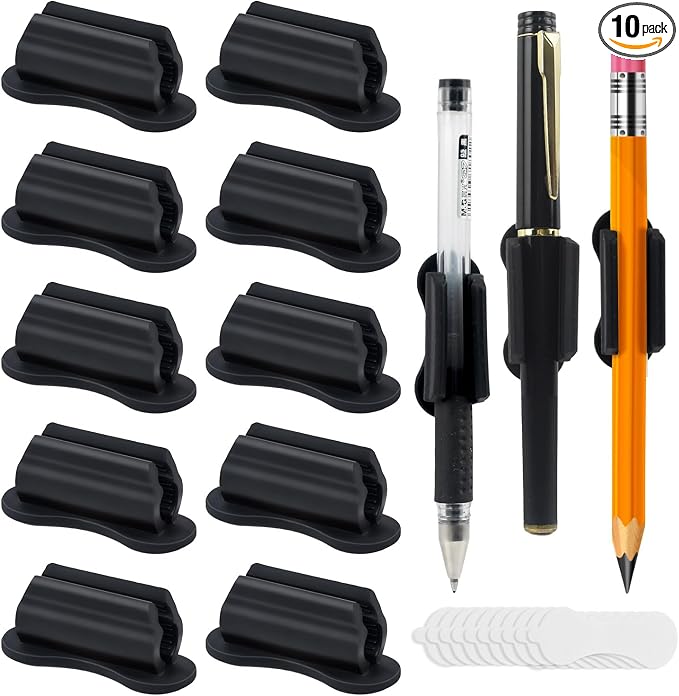 10 Pack Black Adhesive Silicone Pen Holders, Sticky Pen And Pencil Clip Set | by SameTech