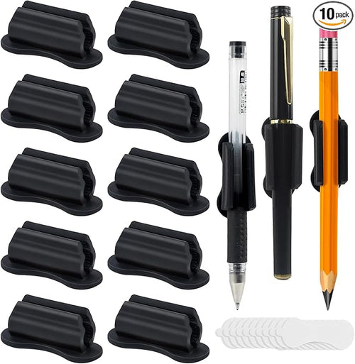 10 Pack Black Adhesive Silicone Pen Holders, Sticky Pen And Pencil Clip Set | by SameTech