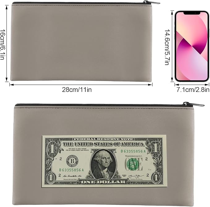 2 Pieces Money Bags with Zipper, 11x6.1 inch Money Pouch, Bank Bag, Cash Bag - Image 2