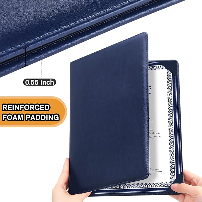 Tenare 3 Pcs Blue Leather Certificate Holder 8.5 x 11 PU Phd Bachelor Master - Image 3