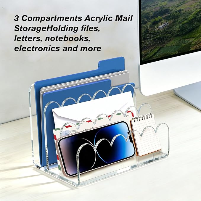 Acrylic Mail Organizer for Desk, 3-Compartment Clear Letter Sorter - Image 6