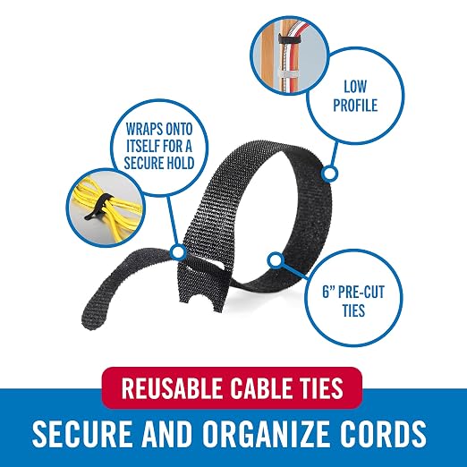VELCRO Brand Reusable Cable Ties, 100 Pack 6 Inch, Cord & Cable Management - Image 2