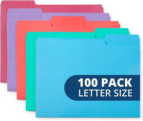100 Blue Summit Supplies Colored File Folders Letter Size 1/3 Cut Tabs by BlueSummitSupplies