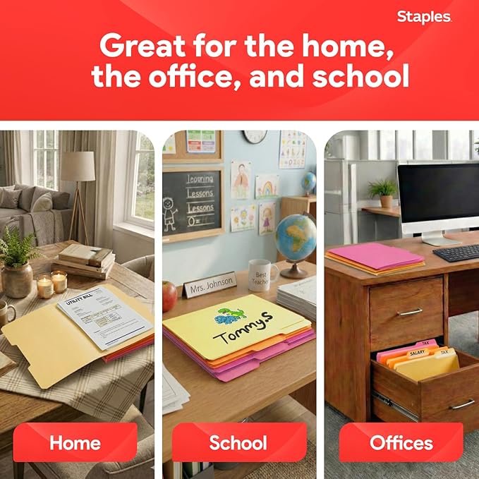Staples File Folders, Letter Size, 1/3‑Cut Tabs, Durable 10.5‑Point Paper Stock - Image 7