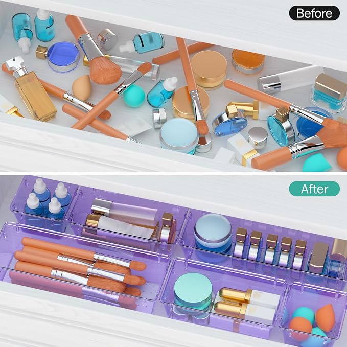 WOWBOX 12 Pack Clear Drawer Organizer Set, Acrylic Drawer Storage Trays - Image 4