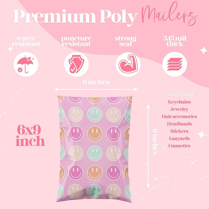 Pretty Package Store Designer Poly Mailer 10x13, Smiley Face, 100 Pack | Heavy - Image 3
