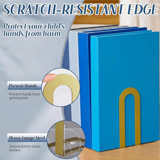 Chunful 4 Pcs Gold Modern Metal Book Ends - Image 5