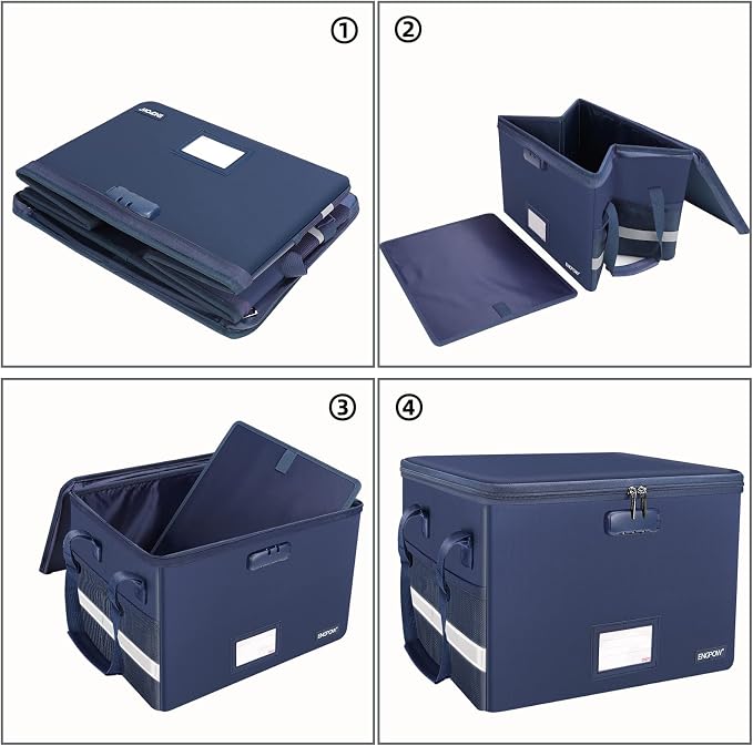 ENGPOW File Box with Lock, Fireproof Document Box with Pockets, Collapsible - Image 8