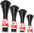 Cable Zip Ties, 400 Pack Black Assorted Sizes 12+8+6+4 Inch, Plastic Wire Ties by HAVEMETD