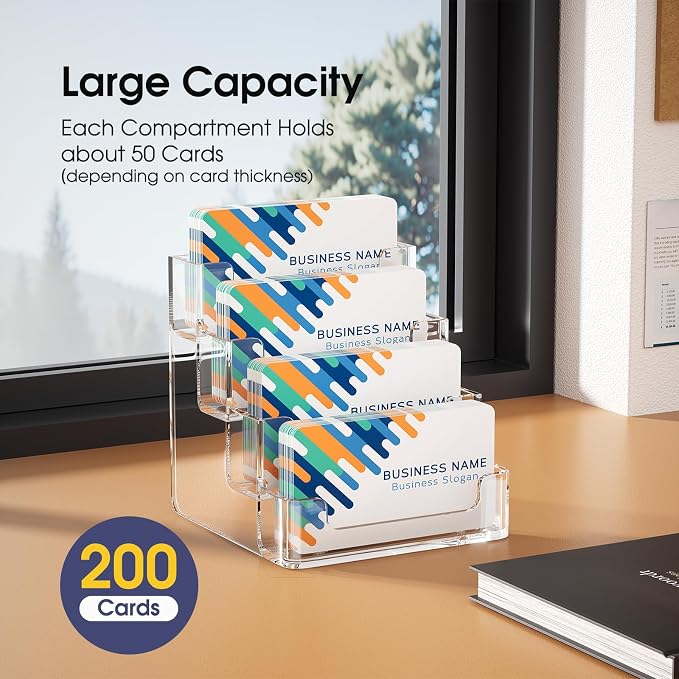 MaxGear Acrylic Business Card Holder, 320 Cards Capacity, 4 Pocket, 2 Pack | - Image 2