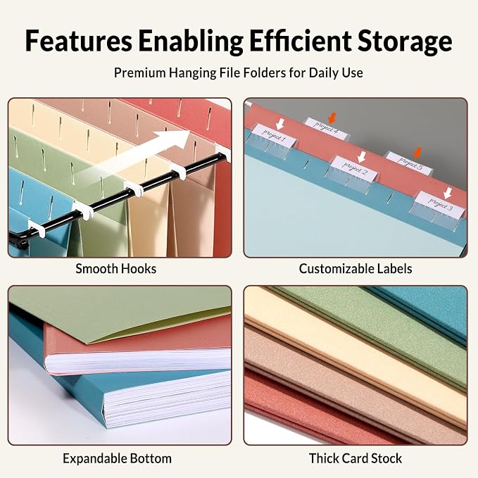 SUNEE Hanging File Folders Retro Colors, 25 Pack Letter Size File Folders - Image 3