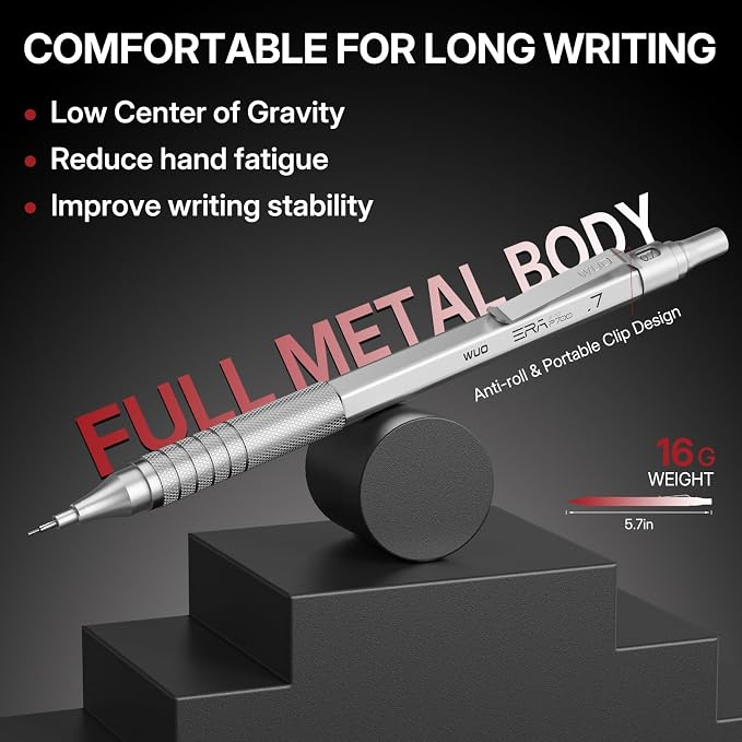 WUO 0.7mm Mechanical Pencil Set, 3 Metal Drafting Pencils - Image 4