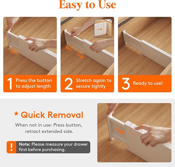 Lifewit 4 Pack 5" High Drawer Dividers 34-56cm/13.5-22" Adjustable Drawer - Image 3