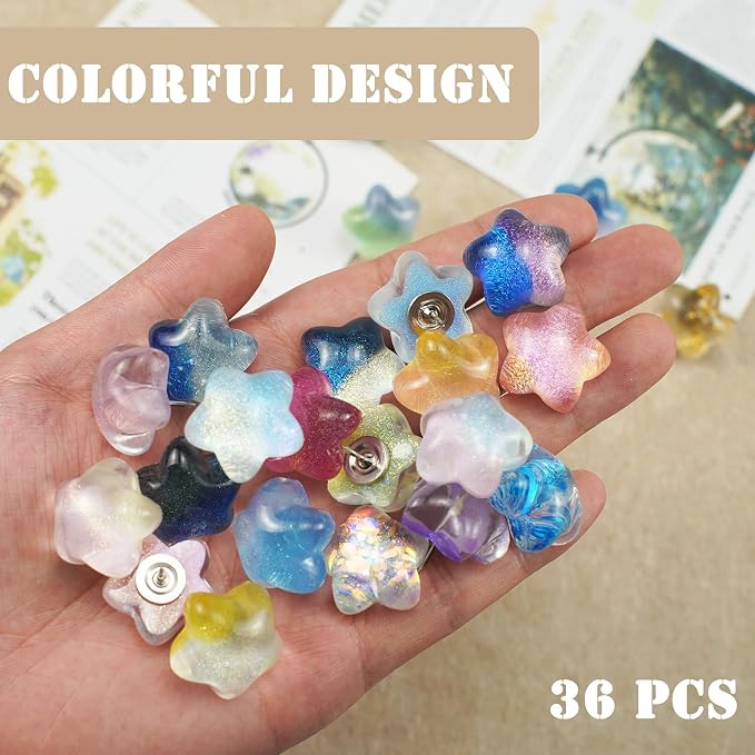 36 Colored Cute Star Push Pins, Decorative Push Pins Thumbtacks - Image 5