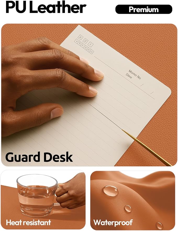 YSAGi Desk Pad Protector, Large Mouse Mat, Non-Slip PU Leather Waterproof - Image 3