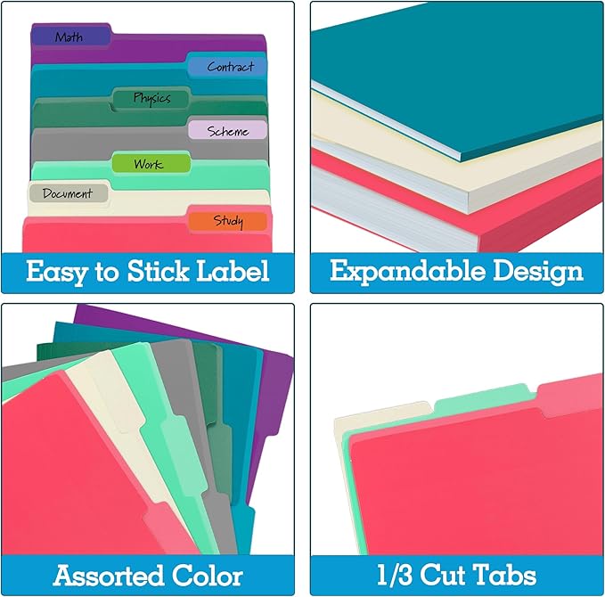 100 Packs Colored File Folders, Two Tone Color File Folder 8.5 x 11 Inch - Image 4