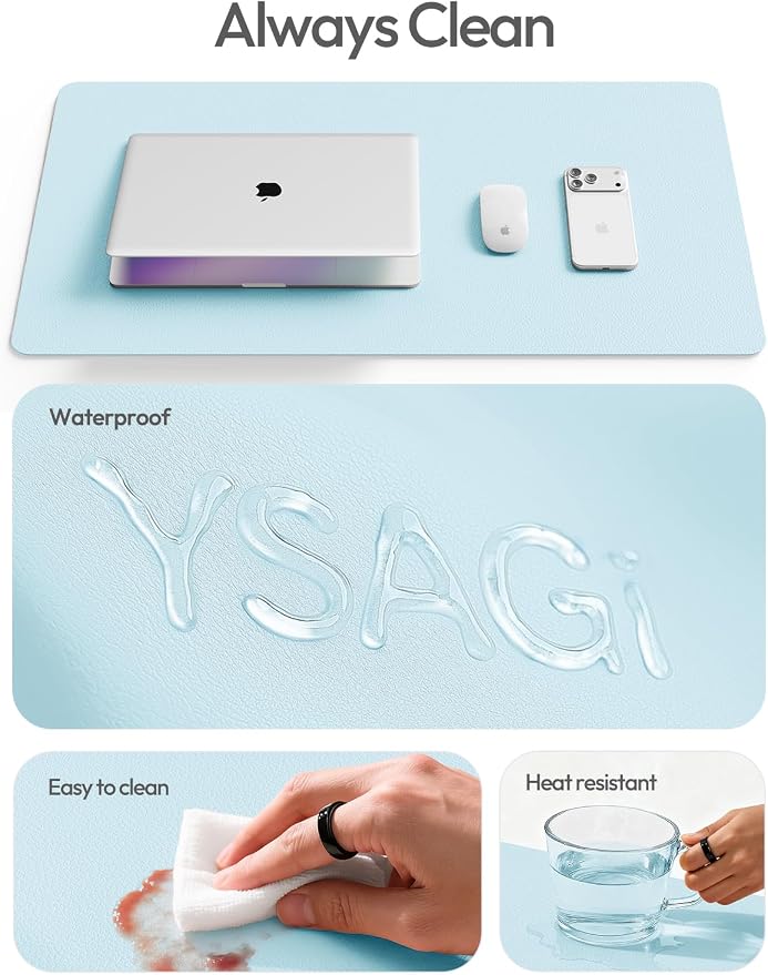 YSAGi Leather Desk Pad Protector, Office Desk Mat, Large Mouse Pad, Non-Slip PU - Image 7