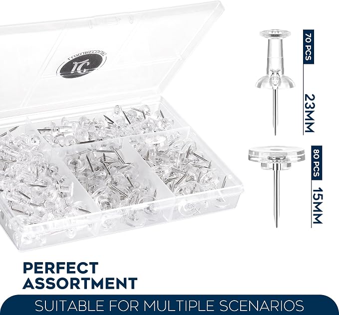 150 Pack Assorted Clear Push Pins by Luxurecourt - Image 2