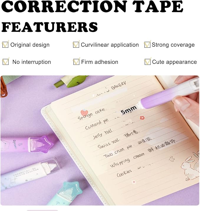 2 in 1 White Correction Tape and Double Sided Tape Roller, Cute Quick Dry Japan - Image 2