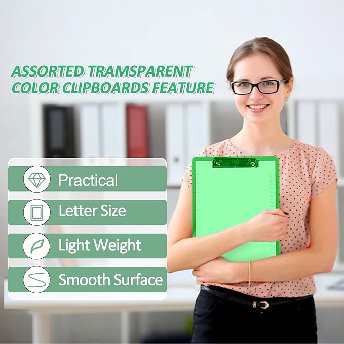 Plastic Clipboards, PANDRI 30 Pack Clear Colored Clipboards, Low Profile Clip - Image 5