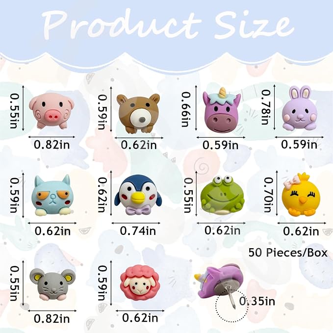 50 Pcs Cute Animal Push Pins - Image 2