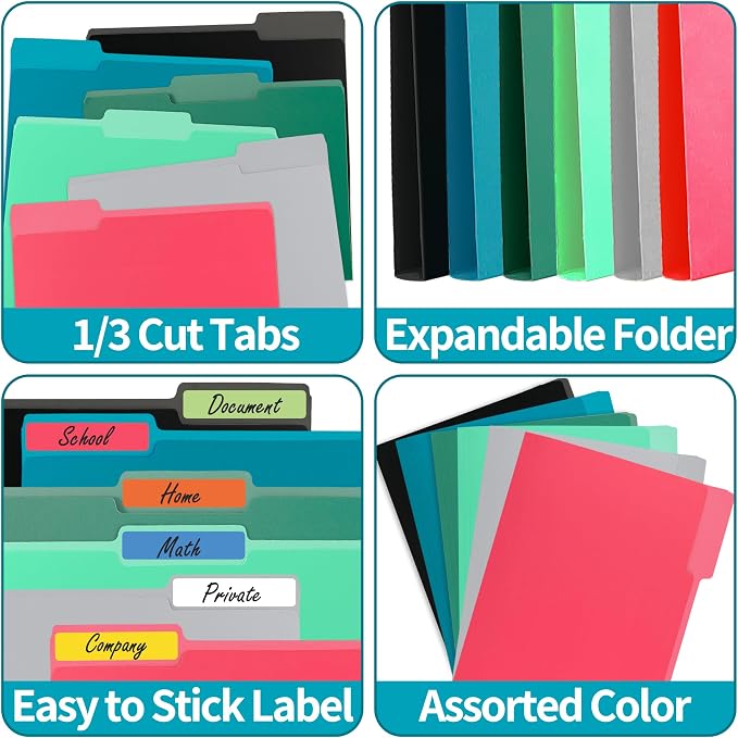 100 Packs Paper File Folder, Light Green File Folders Letter Size, 1/3-Cut Tabs - Image 3