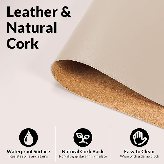 AFIING Desk Mat, 23.6" x 13.8", Desk Pad Protector | Dual-Sided Cork & PU - Image 3
