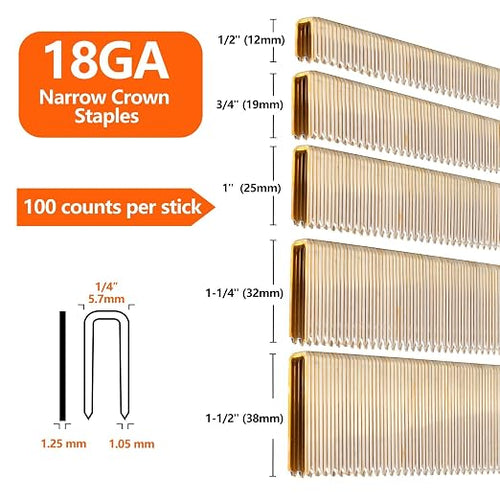 1000-Count 1/2 Inch Length, 18 Gauge 1/4 Inch Narrow Crown Staples, Heavy Duty - Image 2