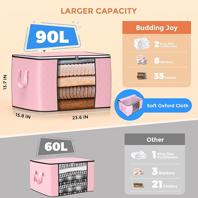 Budding Joy 90 L Large Storage Bags, 6 Pack Clothes Bins Foldable Closet - Image 2