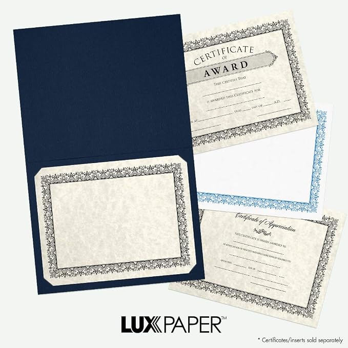 LUXPaper 9.5" x 12" Certificate Holders | Nautical Blue Linen | Embossed Silver - Image 6