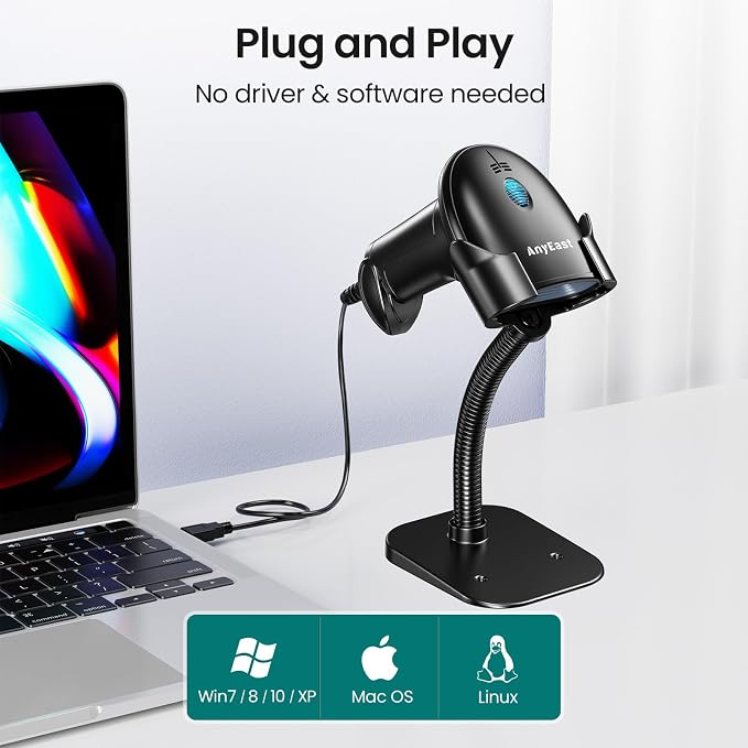 Barcode Scanner with Stand, USB Wired Inventory 2D 1D QR Code Scanner - Image 2