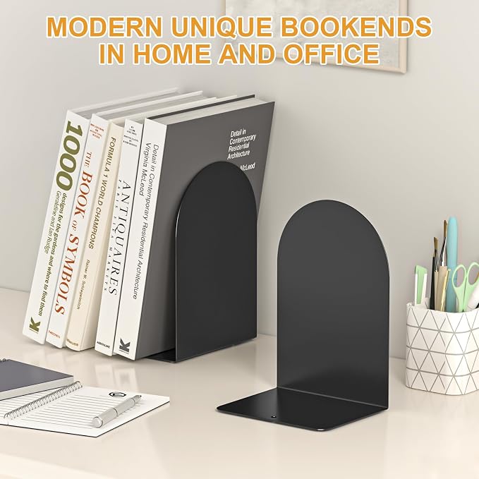 Bookends 4 Pairs, Metal Round Bookends - Image 4