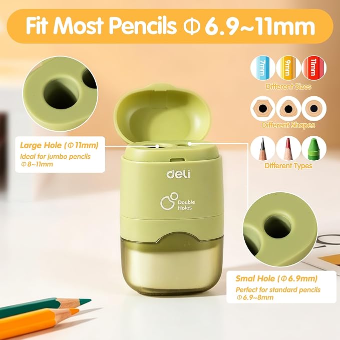 Deli Pencil Sharpener & Eraser, 24 Pack Pencil Sharpeners Manual, Dual Holes - Image 4