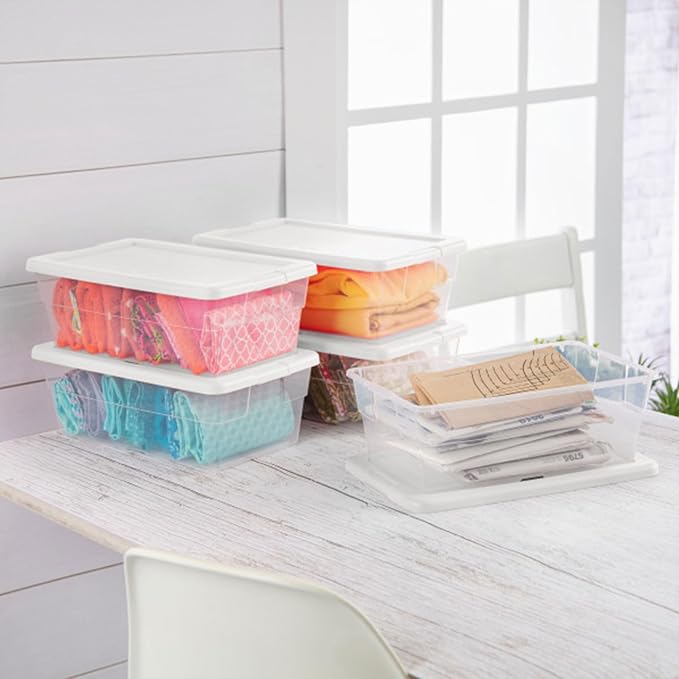 Sterilite 12-Pack 6 Quart Storage Boxes, Stackable Clear Plastic Bins - Image 6
