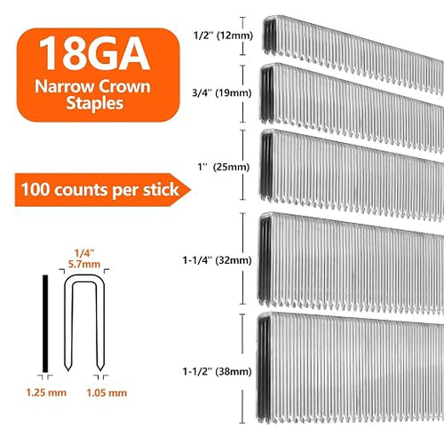 1000-Count 1/2 Inch Length, 18 Gauge 1/4 Inch Narrow Crown Staples, Heavy Duty - Image 2