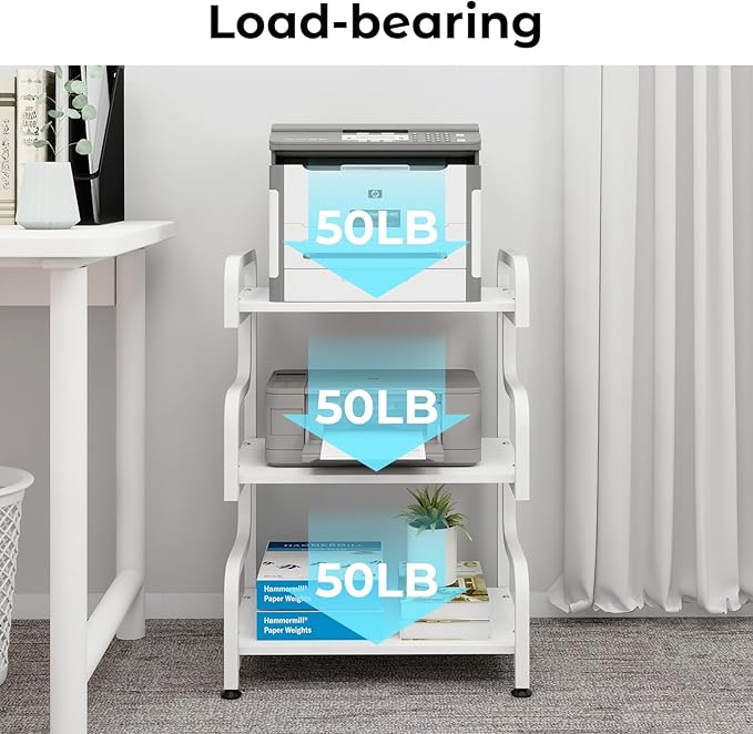 Natwind Stylish 3 Tier Printer Stand, Office Desk Side Storage Shelf, Fits Two - Image 4