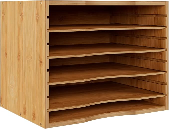 Bamjoy Bamboo 5 Tier Desktop Organizer, Paper Organizer Mail Sorter, File by Bamjoy