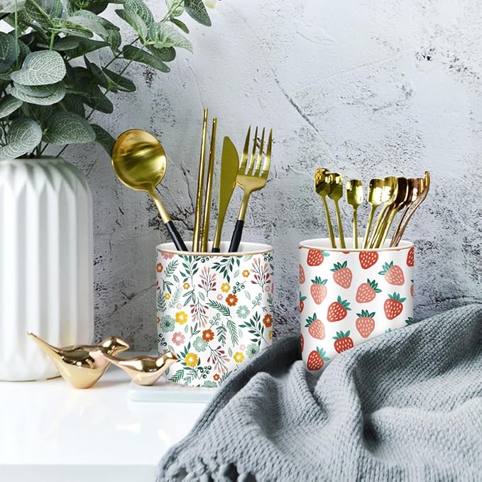 Pencil Holder for Desk, Ceramic Pencil Pens Cup Cute Makeup Brush Holder - Image 3