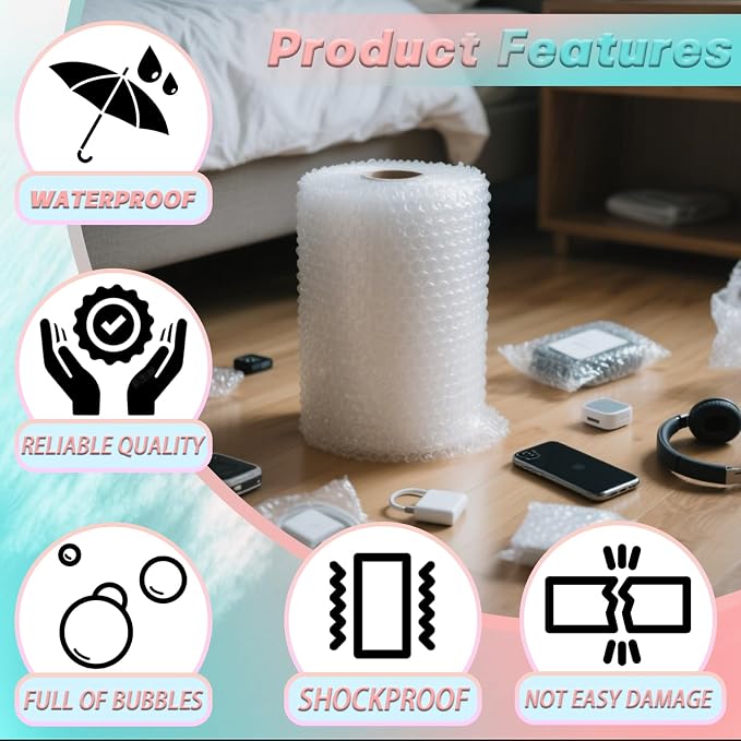 12 in x 45 ft Clear Bubble Cushioning Wrap, 3Roll Protective Bubble Packing Roll - Image 6