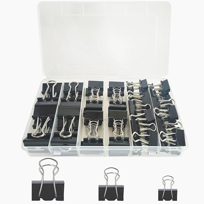 76 Pcs Black Binder Clips Paper Clamps Set Assorted Sizes Large Medium Small by Unknown