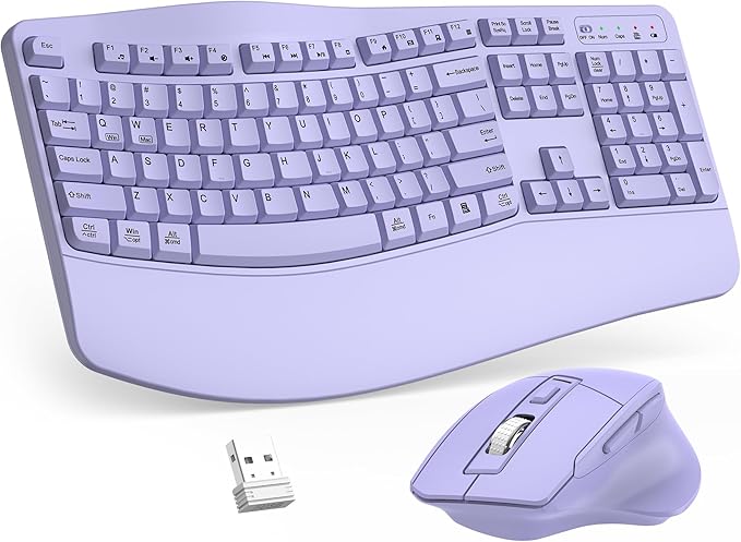 Wireless Keyboard and Mouse Combo, 2.4G Full Size Wave Keys Ergonomic Keyboard by Unknown